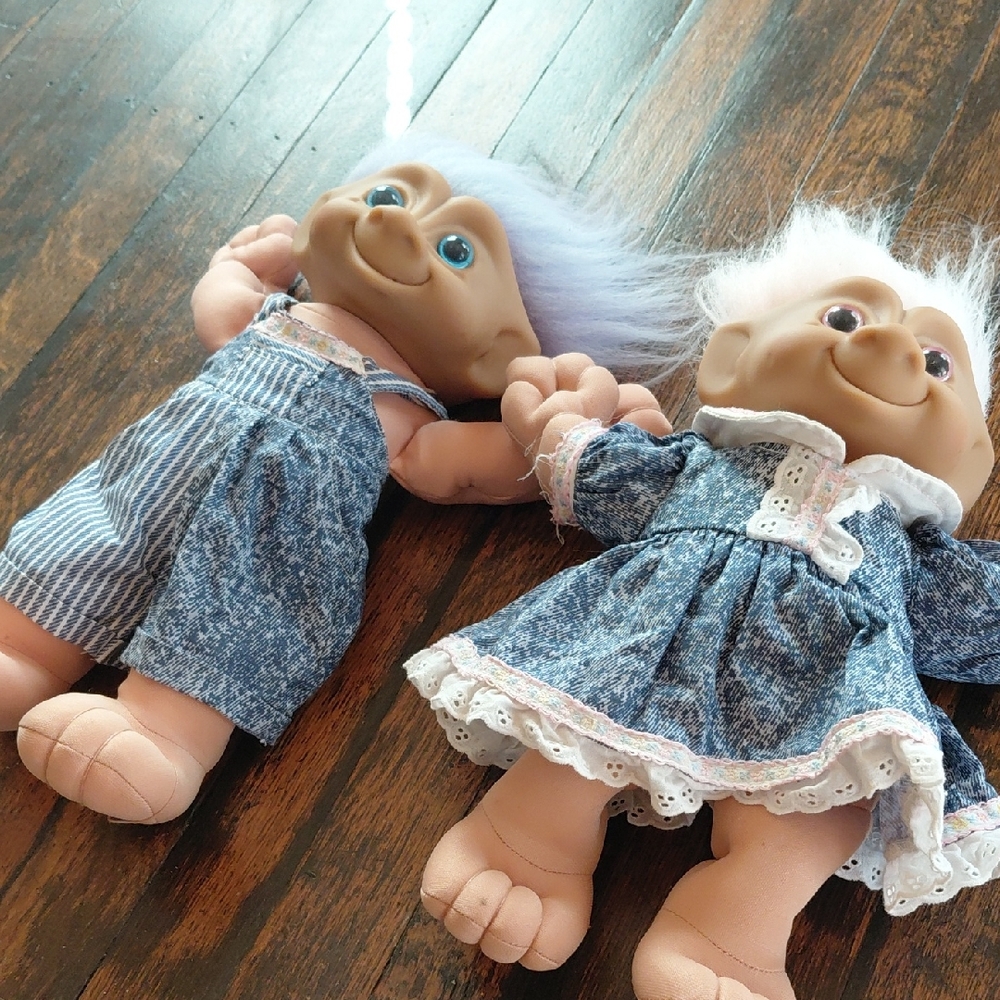 RETRO 14" TREASURE TROLLS PLUSH DOLLS With Pink Eyes And Hair And Blue...